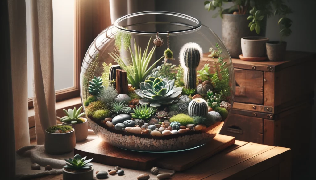 Open Terrarium with Cactus